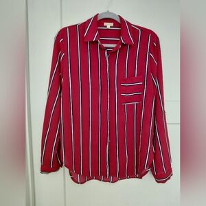Red  Striped Button-Up Shirt
